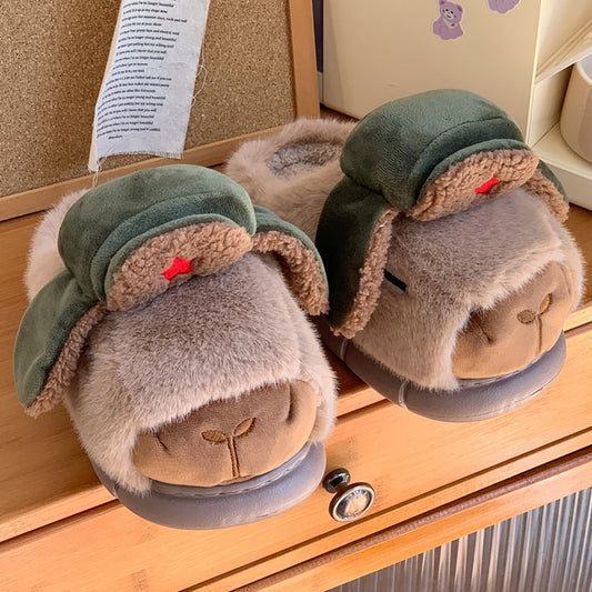 Cute Cartoon Capybara Cotton Slippers For Women Men