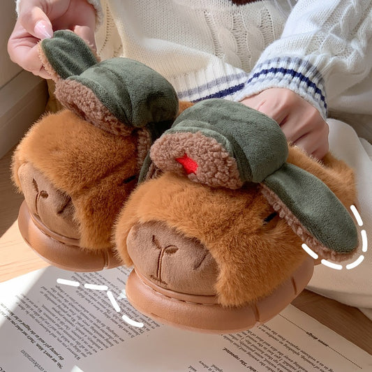 Cute Cartoon Capybara Cotton Slippers For Women Men